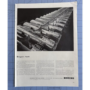 VTG 1942 Original Magazine Ad BOEING AIRPLANE Dragon's Teeth WW2 BW